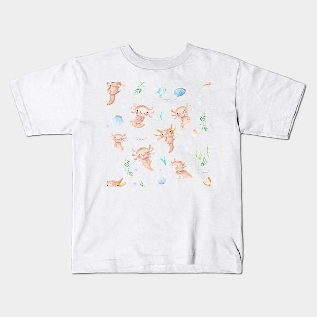 Axolotl Fun Pattern Kids T-Shirt by crazycanonmom